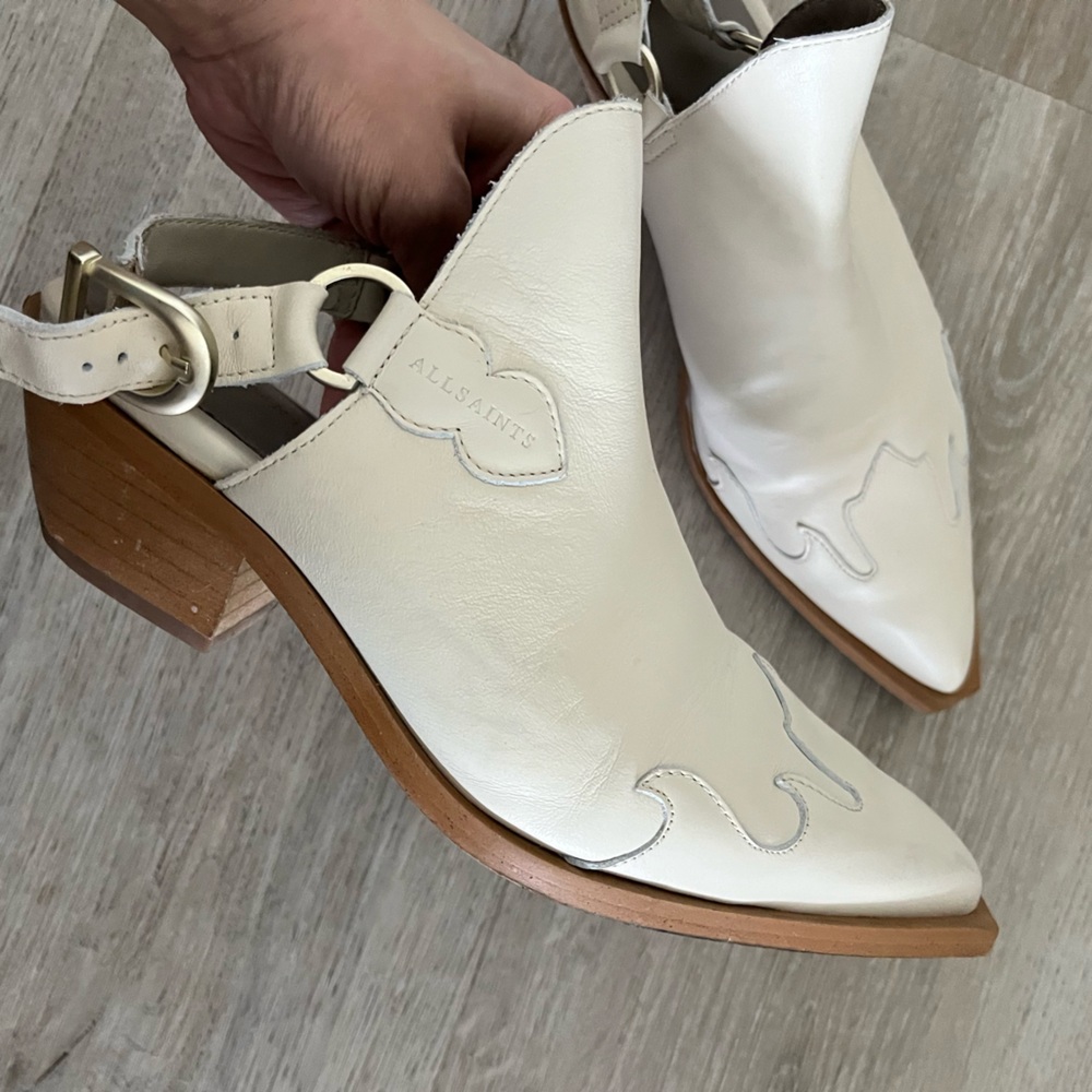 All Saints Cream Leather Slingback Mules - Picture 4 of 9